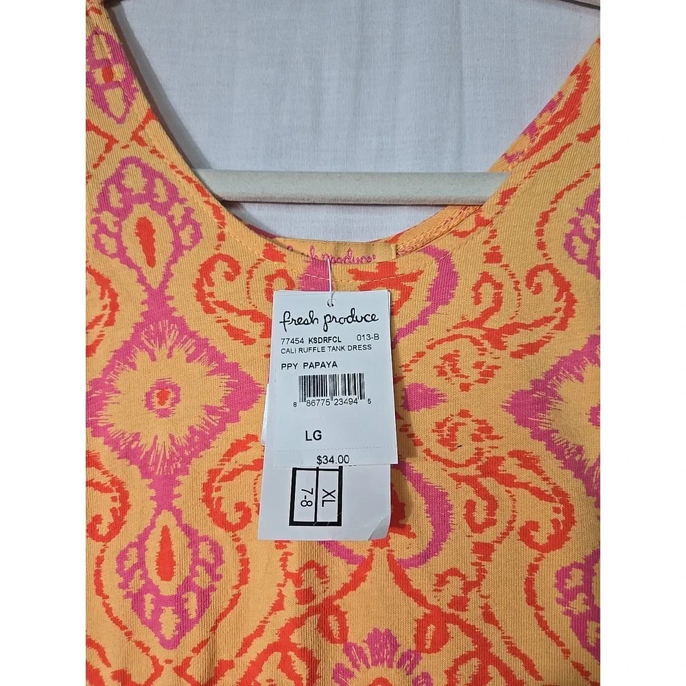 NWT Fresh Produce Girl's Size Large (6/7) Orange Tank Dress Ruffle‎ Papaya USA